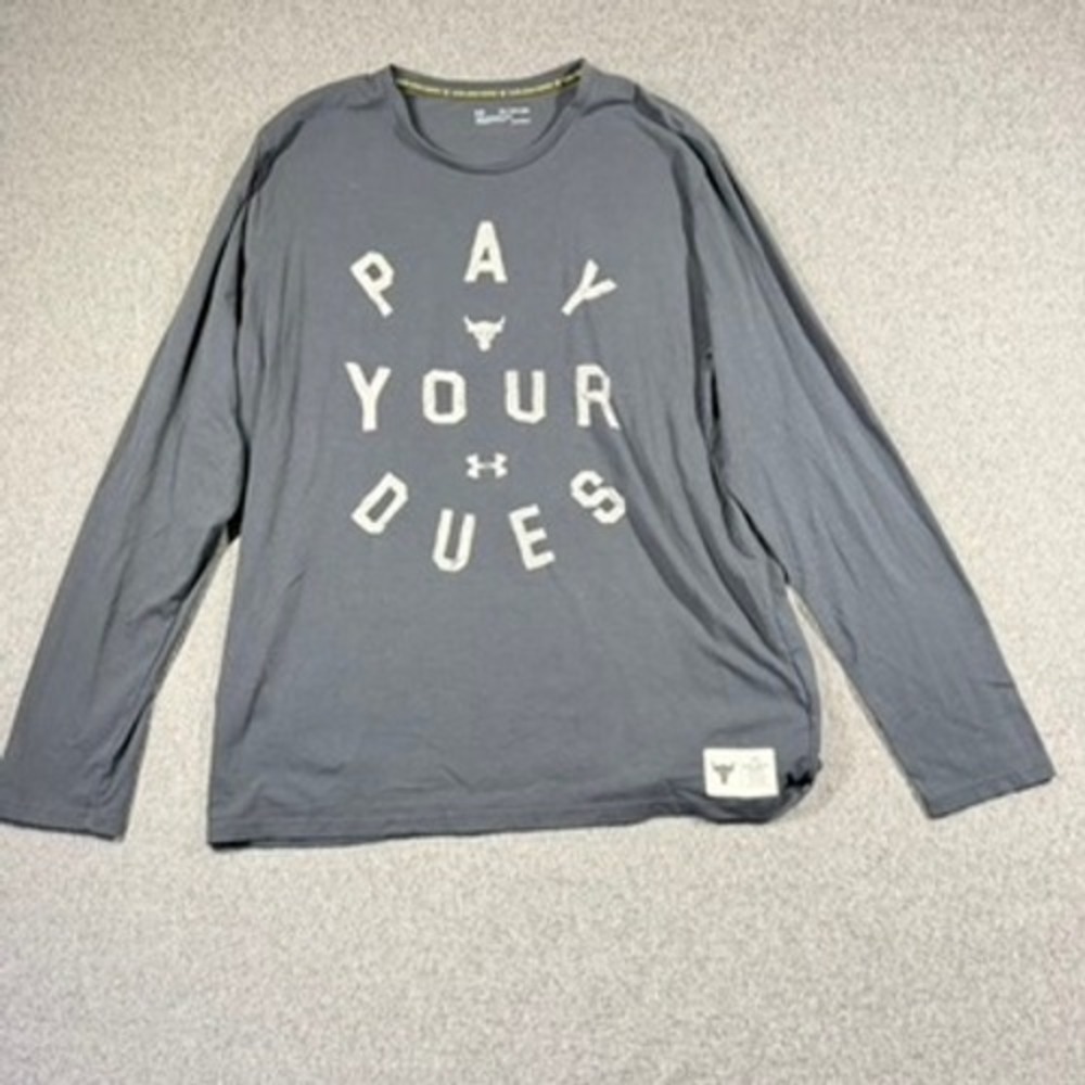 Under Armour Project Rock Pay Your Dues Long Sleeve Shirt Mens 2XL Gray HeatGear